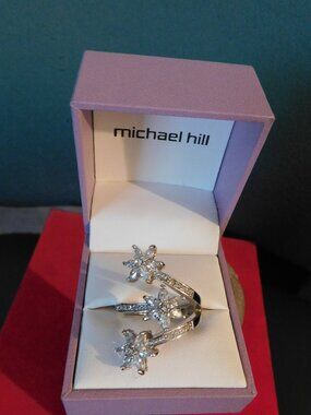 Ladies Silver Plated Ring with Moissanite Stones